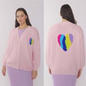 Olivia Rubin Intarsia Heart Flora Pink Cardigan Small